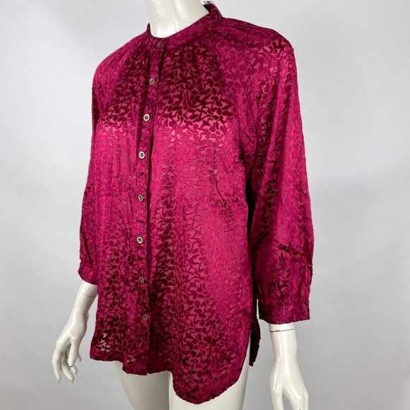 Anthropologie Velvet Burnout‎ Blouse Women M NWT Button-Up 3/4 Sleeve Tunic Top - Picture 3 of 16